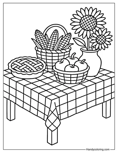 Thankful Harvest Table Coloring Page