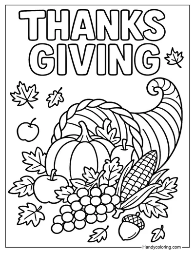 Thanksgiving Cornucopia Coloring Page