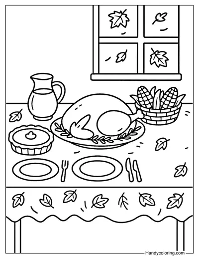 Thanksgiving Dinner Table Coloring Page