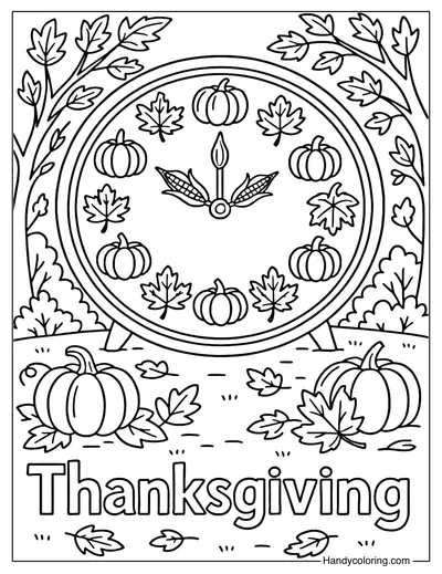 Thanksgiving Garden Clock Coloring Page
