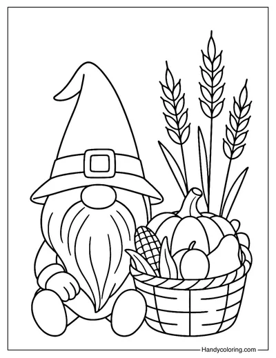 Thanksgiving Harvest Gnome Coloring Page
