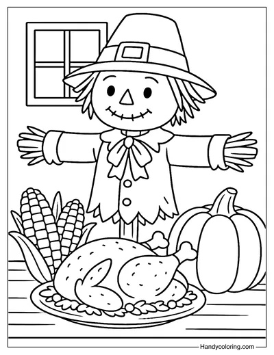 Thanksgiving Scarecrow Coloring Page