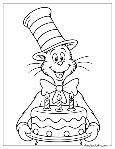 The Cat in the Hat Holding a Birthday Cake