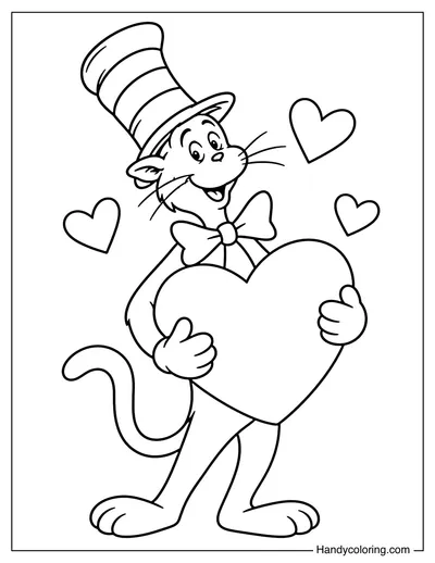 The Cat in the Hat Holding a Valentine Heart