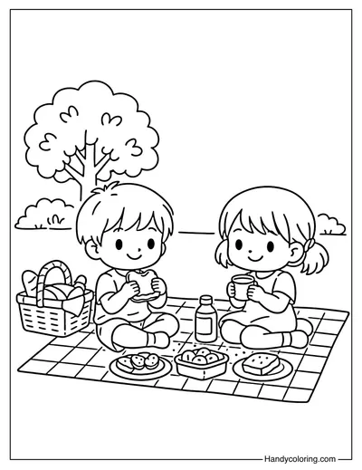 The Two Children Are Sitting On A Picnic