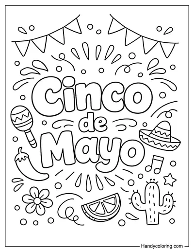 The Words Cinco de Mayo with Symbols