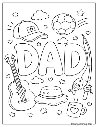 The Words DAD with Dad's Hobby Icons