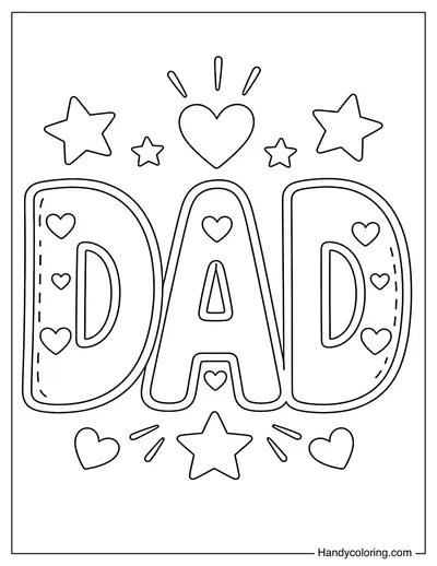 The Words Dad with Hearts and Stars