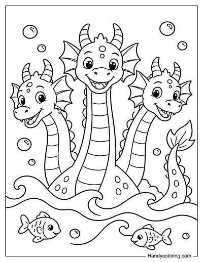 Three-Headed Sea Dragon Rising from the Waves