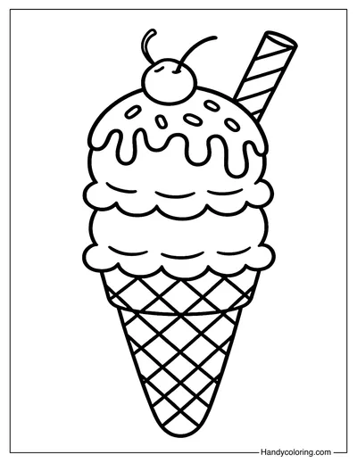 Three Scoop Ice Cream Cone Coloring Page