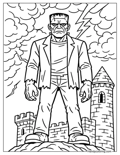 Thunderstorm Frankenstein Coloring Page