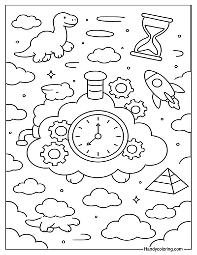Time-Traveling Cloud Machine Coloring Page