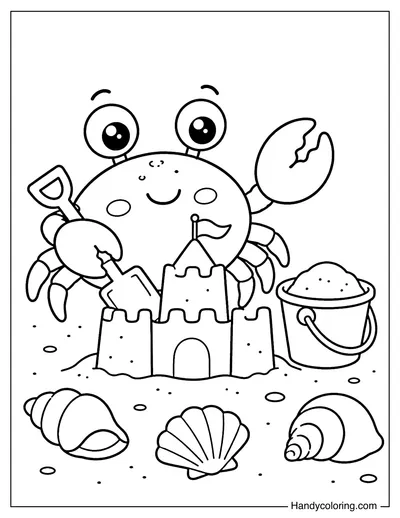 Tiny Crab Building a Sandcastle