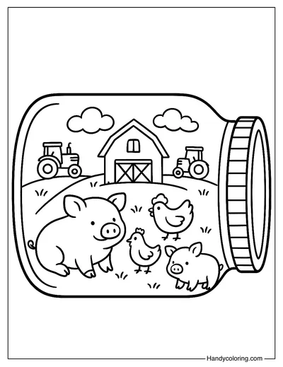 Tiny Farm in a Jar Coloring Page