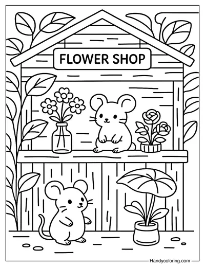 Tiny Mouse Florist Coloring Page
