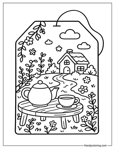 Tiny Tea House Tea Bag Coloring Page