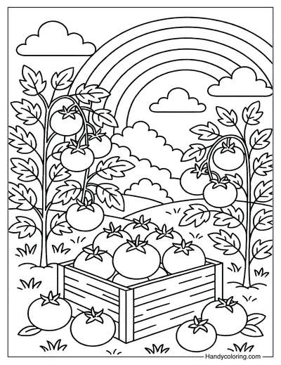 Tomato Garden with Rainbow Coloring Sheet