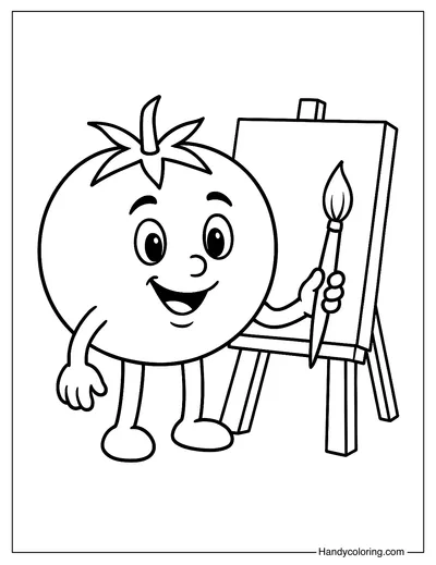 Tomato Holding a Paintbrush Coloring Sheet