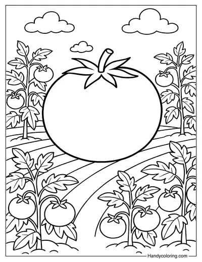 Tomato in a Field Coloring Page Free