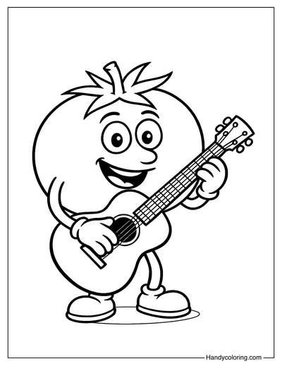 Tomato playing Guitar Free Coloring