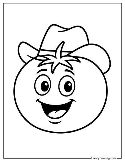 Tomato Wearing a Cowboy Hat Coloring To Print