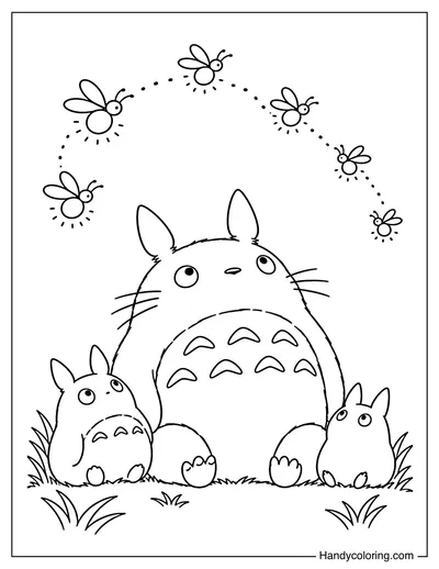 Totoro and Small Totoros Watching Fireflies