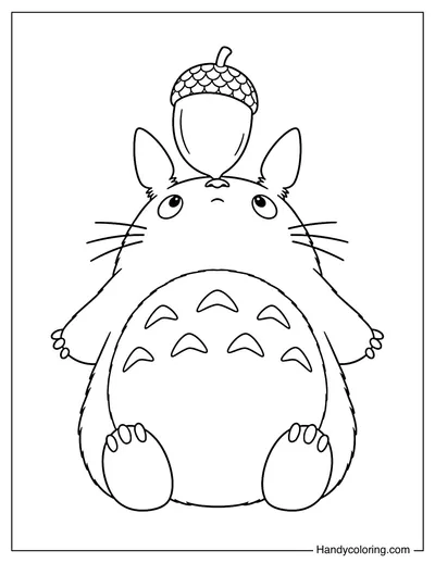 Totoro Balancing an Acorn on His Nose