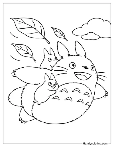 Totoro Flying with Small Totoros Holding On