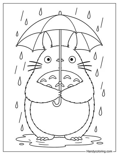 Totoro Holding an Umbrella in the Rain