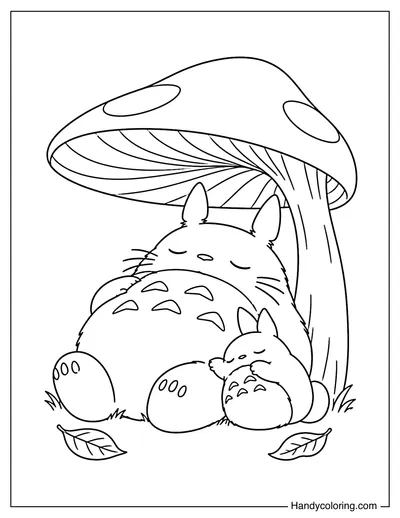 Totoro Napping Under a Giant Mushroom