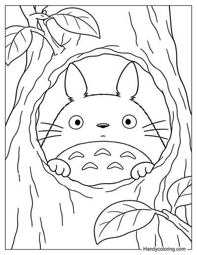 Totoro Peeking Through a Hollow Tree