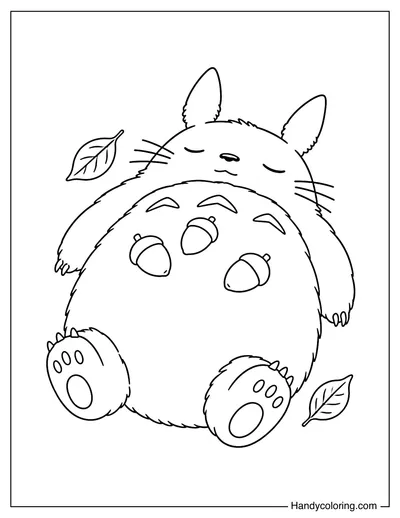 Totoro Sleeping with Acorns on His Belly