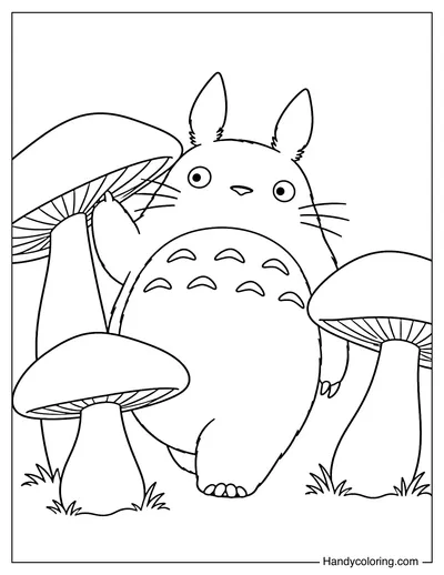 Totoro Walking Through Giant Mushrooms