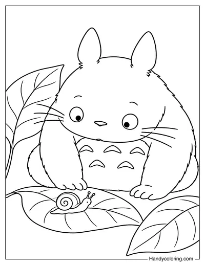 Totoro Watching a Snail Climb a Leaf