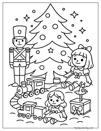 Toy Land Christmas Tree Coloring Page