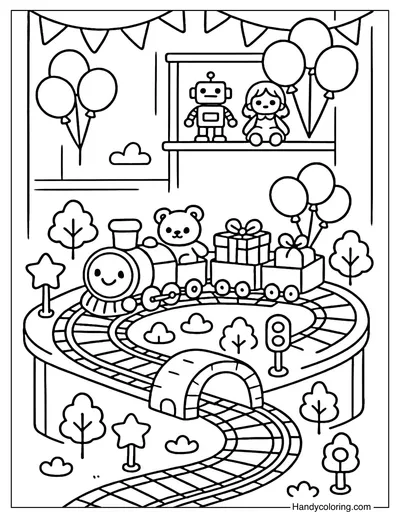 Toy Train Track Coloring Page