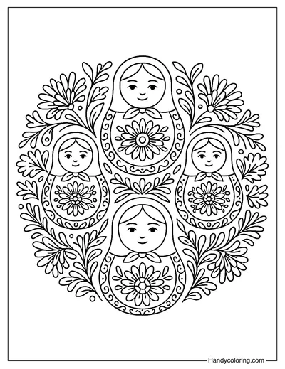 Traditional Matryoshka Mandala Coloring Page
