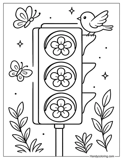 Traffic Light Blossom Garden Coloring Page