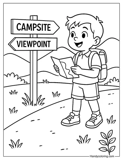 Trail Sign Explorer Coloring Page