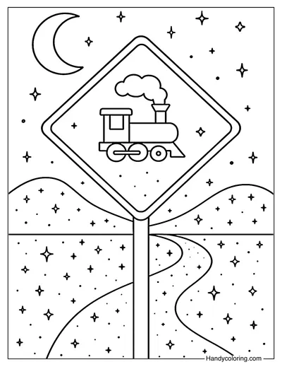 Train Crossing Dream Rails Coloring Page