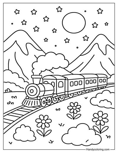 Train through the Night Coloring Page
