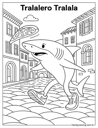 Tralalero Tralala and the Flying Pizza Coloring Page