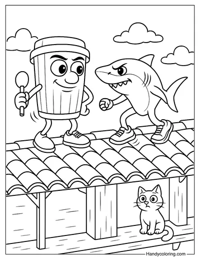 Tralalero Tralala and Tung Tung Tung Sahur Coloring Page