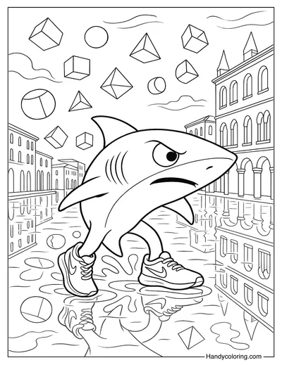 Tralalero Tralala in Surreal Venice Coloring Page
