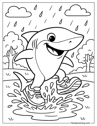Tralalero Tralala Jumps in Puddle Coloring Page
