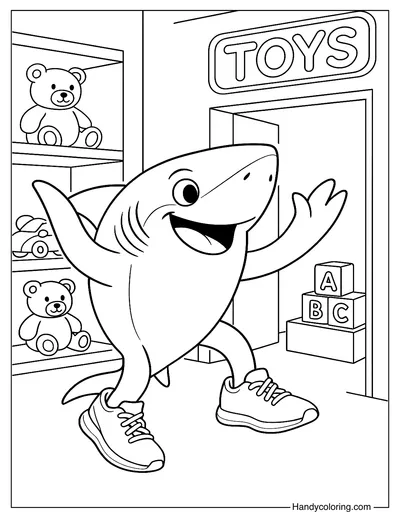 Tralalero Tralala Visits Toy Store Coloring Page