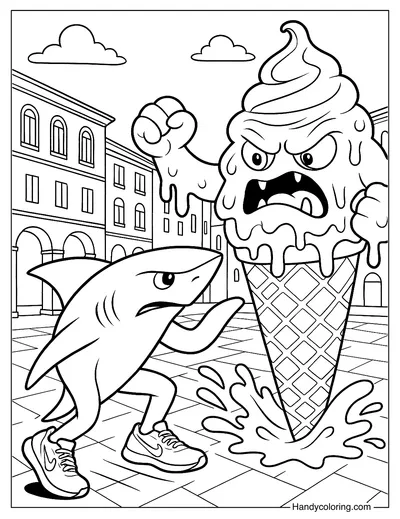 Tralalero Tralala vs Gelato Monster Coloring Page