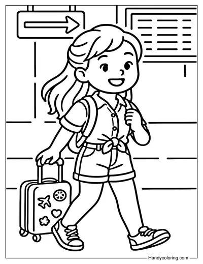 Travel Girl Coloring Page