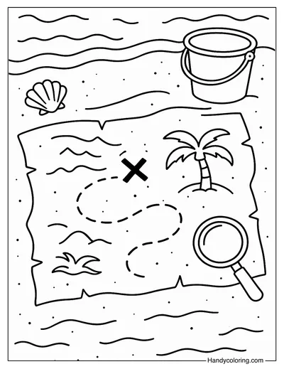 Treasure Hunt Map Coloring Page