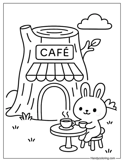 Tree Stump Cafe Coloring Page